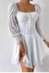 Adult Female Costumes to Hire - White Dress - lace up front